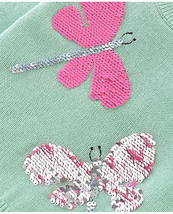 Babyhug Knitted Full Sleeves Sweater with Sequin Detailing - Green