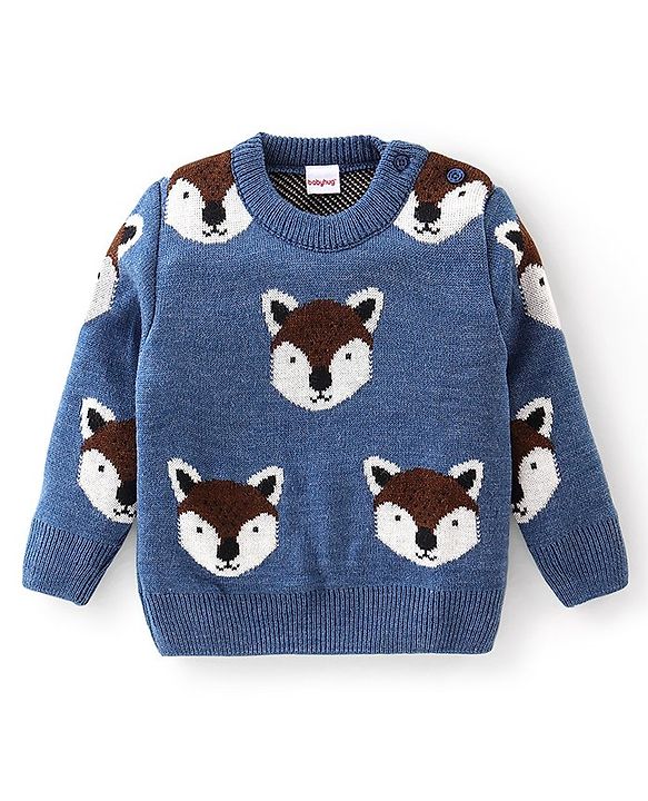 Babyhug Full Sleeves Fox Design Pullover - Blue
