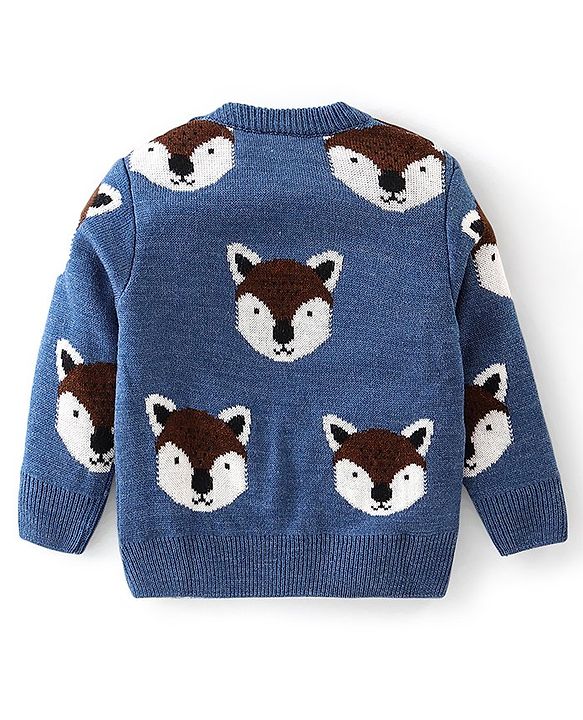 Babyhug Full Sleeves Fox Design Pullover - Blue