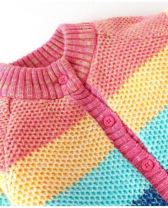 Babyhug Full Sleeves Front Open Solid Colour Stripes  Sweaters - Multicolour