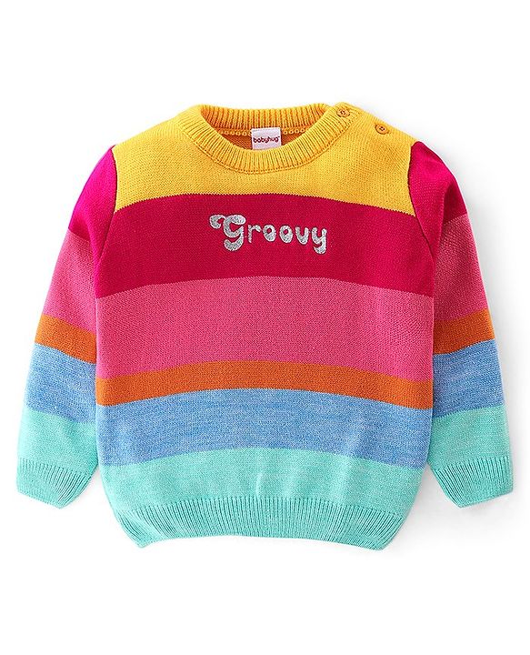 Babyhug Knitted Full Sleeves Sweater Striped Design - Multicolour