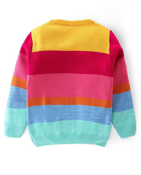 Babyhug Knitted Full Sleeves Sweater Striped Design - Multicolour