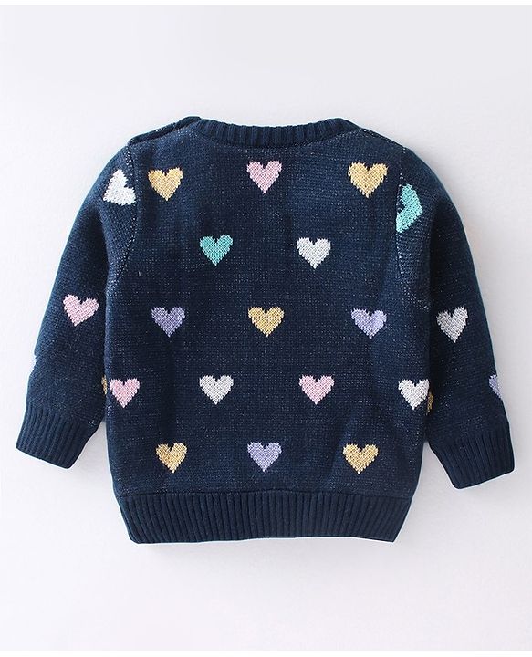 Babyhug Full Sleeves Heart Print Pullover - Multicolour