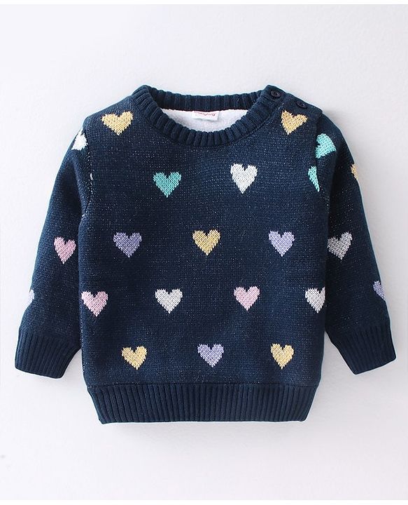 Babyhug Full Sleeves Heart Print Pullover - Multicolour