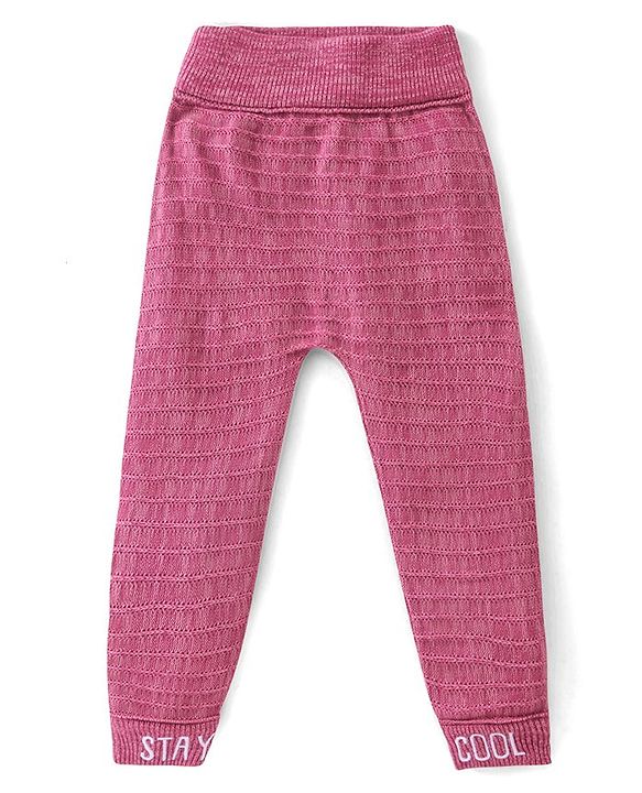 Babyhug Fleece and Woollen Full Length Pant Striped - Pink