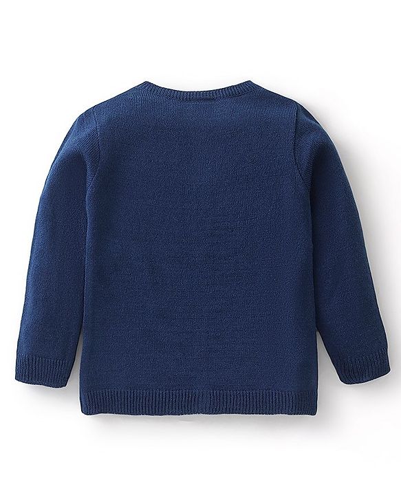 Babyhug Full Sleeves Sweater Floral Design- Navy Blue