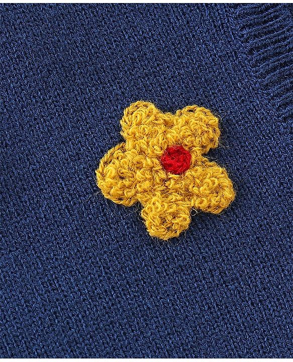 Babyhug Full Sleeves Sweater Floral Design- Navy Blue