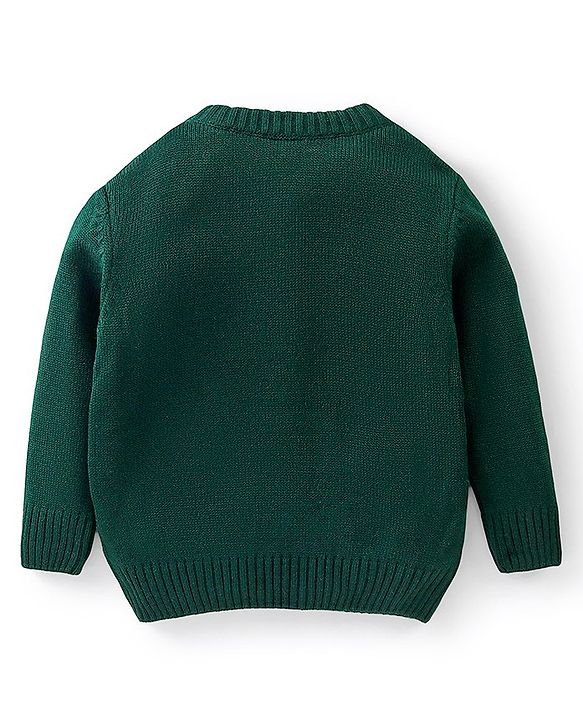 Babyhug Full Sleeves Pullover Style Sweater Reindeer Patch - Green