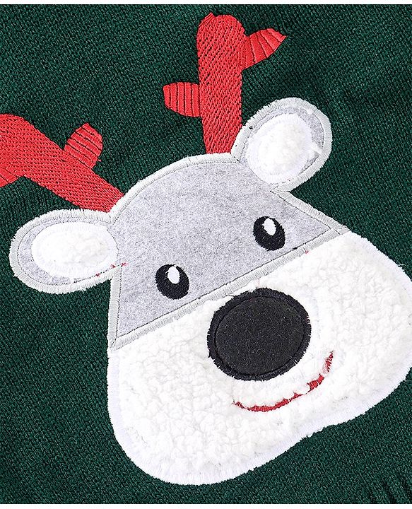 Babyhug Full Sleeves Pullover Style Sweater Reindeer Patch - Green