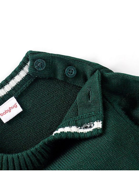 Babyhug Full Sleeves Pullover Style Sweater Reindeer Patch - Green