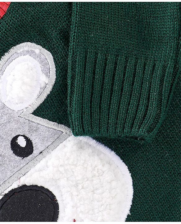 Babyhug Full Sleeves Pullover Style Sweater Reindeer Patch - Green