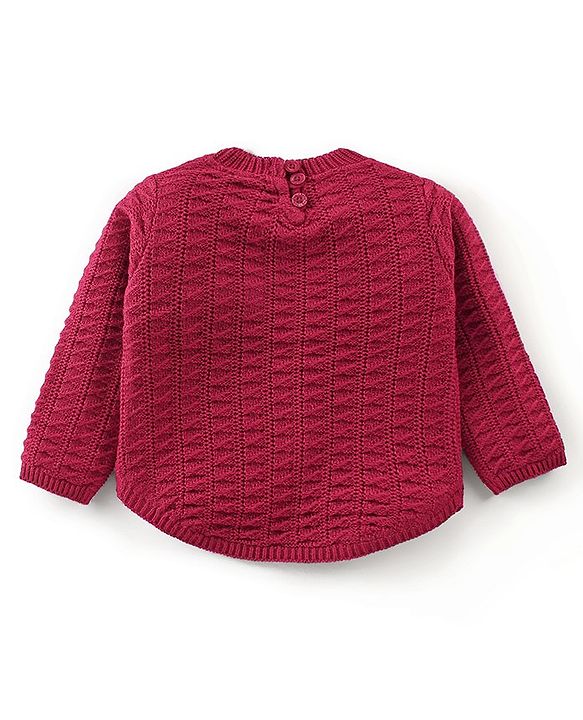 Babyhug Full Sleeves Sweater With Bow Applique Cable Knit Design- Fuchsia