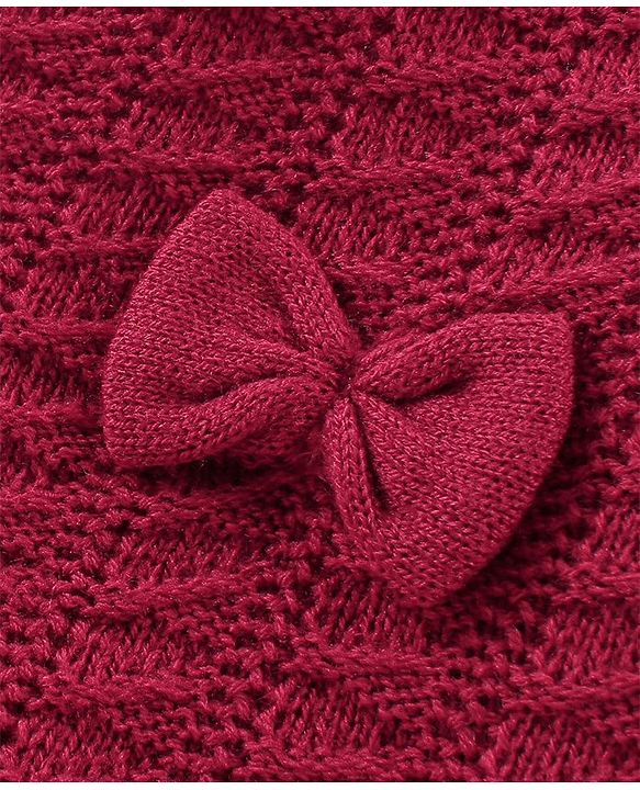 Babyhug Full Sleeves Sweater With Bow Applique Cable Knit Design- Fuchsia