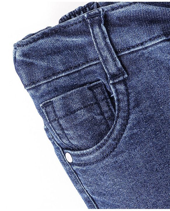 Babyhug Cotton Full Length Stretchable Denim Jeans with Mock Fly open detail Solid Colour  With Mock Fly  -Dark  Blue