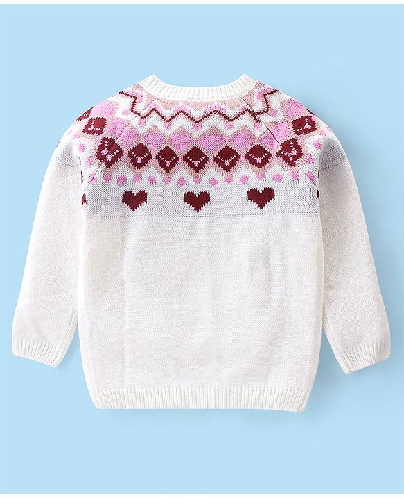 Babyhug Full Sleeves Sweater Heart Design- White & Pink