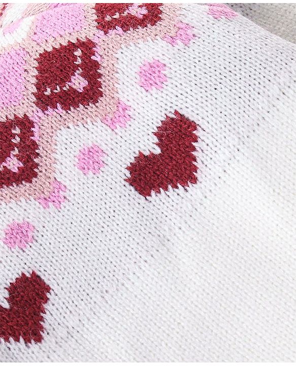 Babyhug Full Sleeves Sweater Heart Design- White & Pink