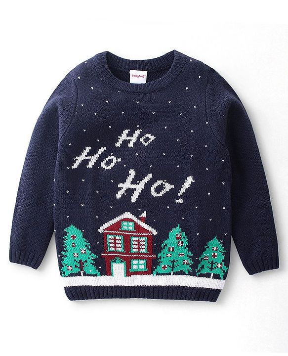 Babyhug Full Sleeves Sweater Christmas Design- Navy Blue