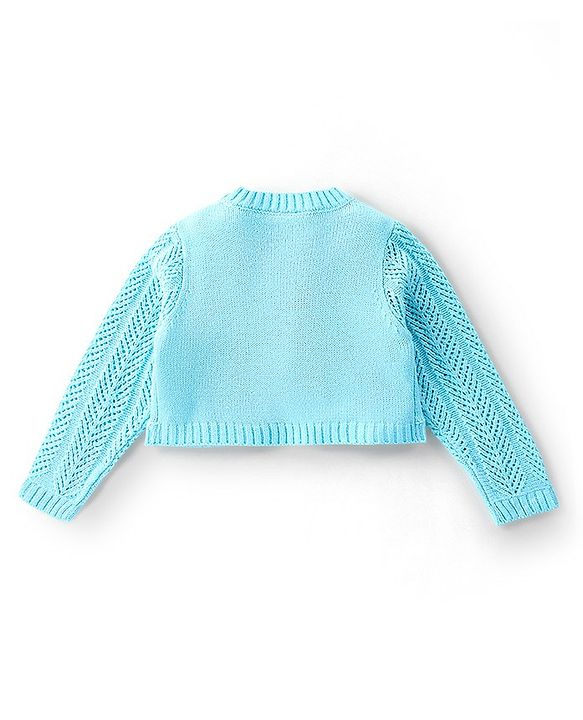 Babyhug Full Sleeves Woollen Shrugs - Aqua Blue