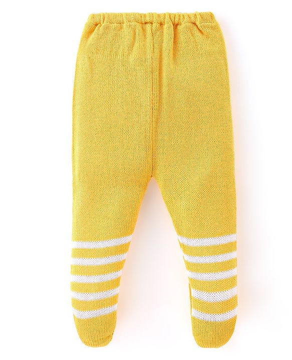 Babyhug Fleece Knit Footed Woollen Pant with Stripes Design - Yellow