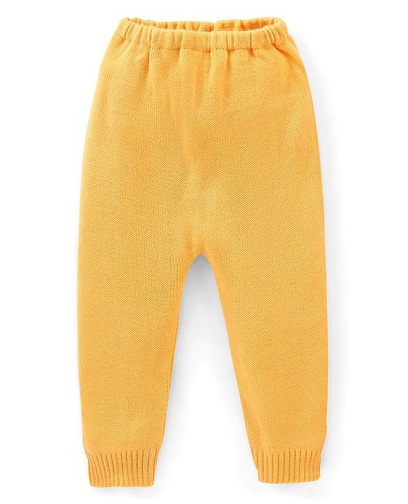 Babyhug Knit Full Length Woolen Pant with Solid Design - Yellow