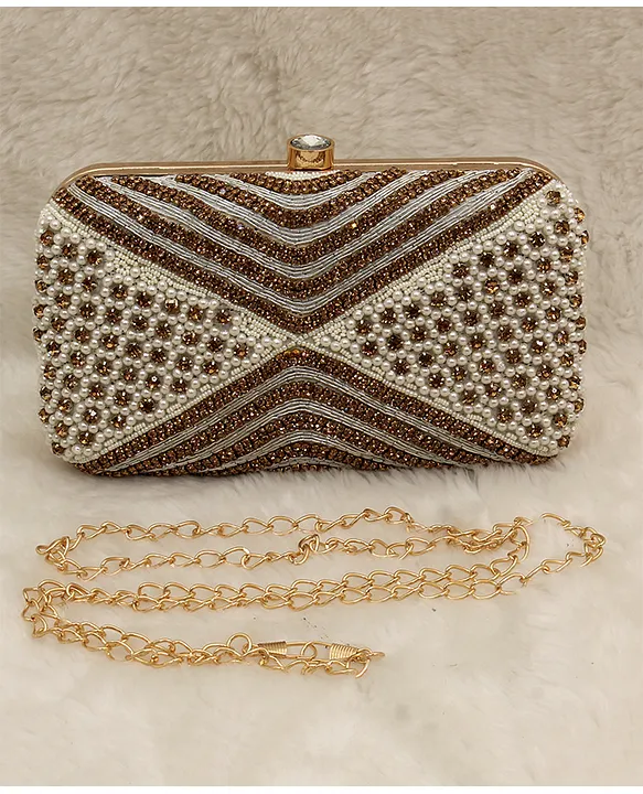 Gold White Beaded Clutch, Bride Clutch Purse, Bridal Gifts for Bride