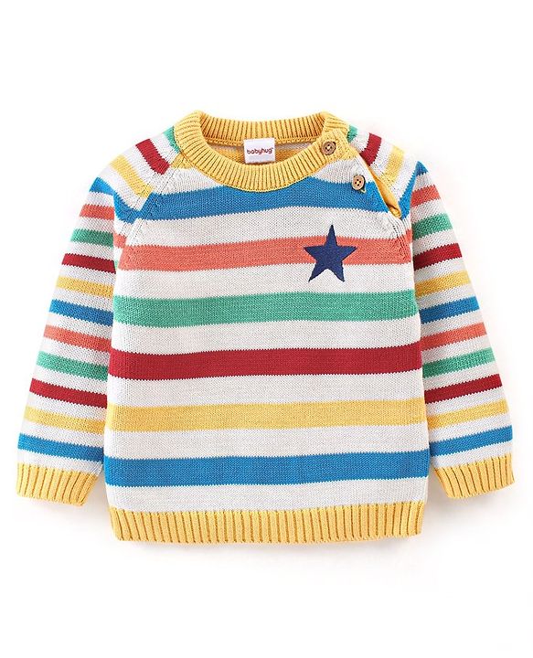 Babyhug Knit Full Sleeves Sweater Set Striped - Red