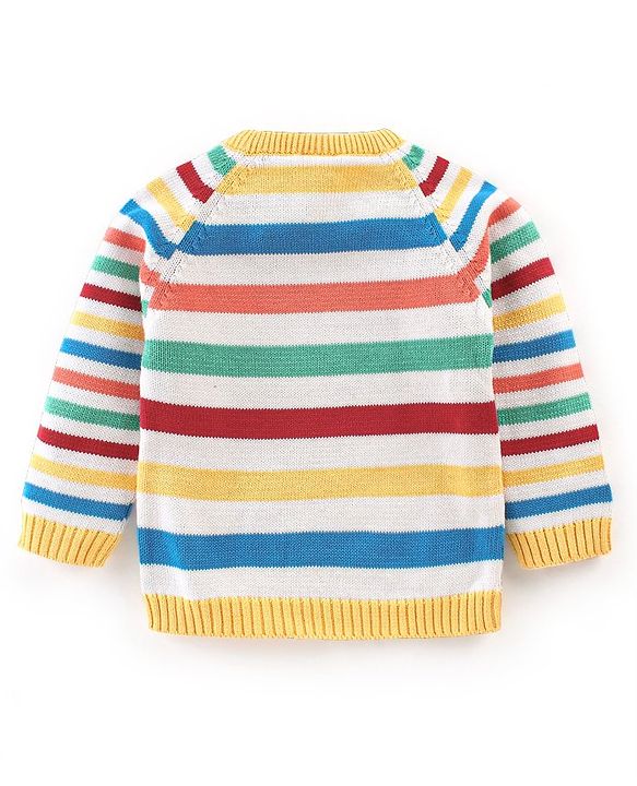 Babyhug Knit Full Sleeves Sweater Set Striped - Red