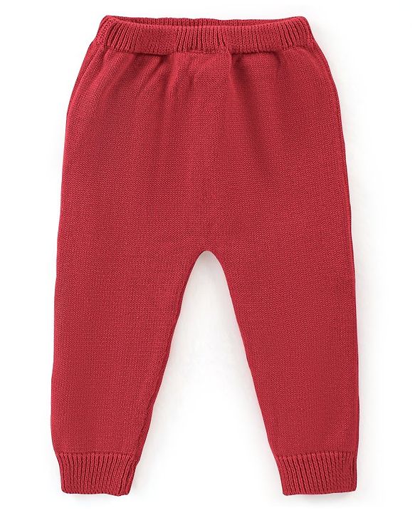 Babyhug Knit Full Sleeves Sweater Set Striped - Red