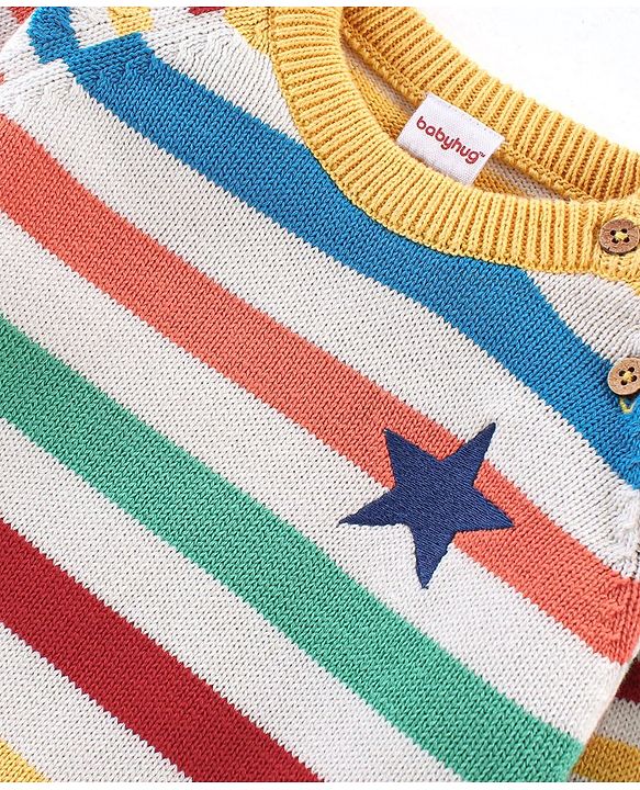 Babyhug Knit Full Sleeves Sweater Set Striped - Red