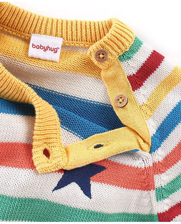 Babyhug Knit Full Sleeves Sweater Set Striped - Red
