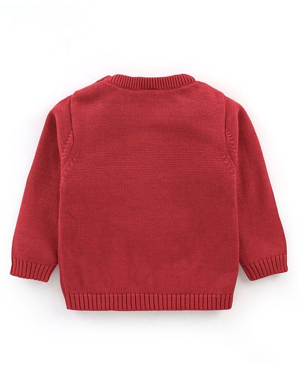 Babyhug Knit Full Sleeves Sweater Set Teddy Embroidery - Red