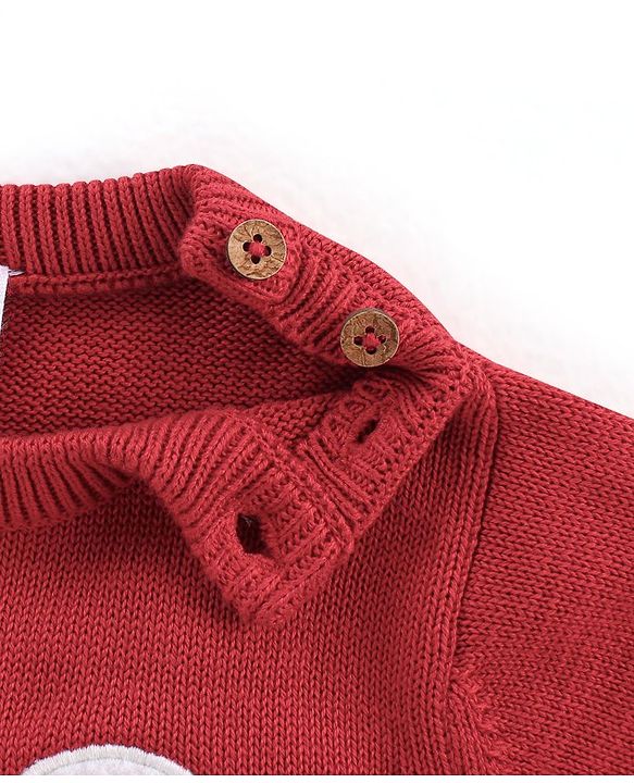 Babyhug Knit Full Sleeves Sweater Set Teddy Embroidery - Red