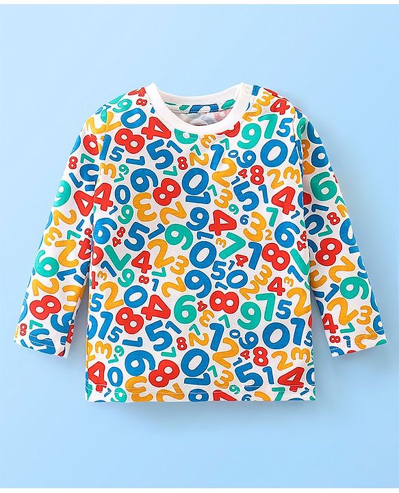 Babyhug Cotton Jersey Full Sleeves Night Suit Numbers Print - White