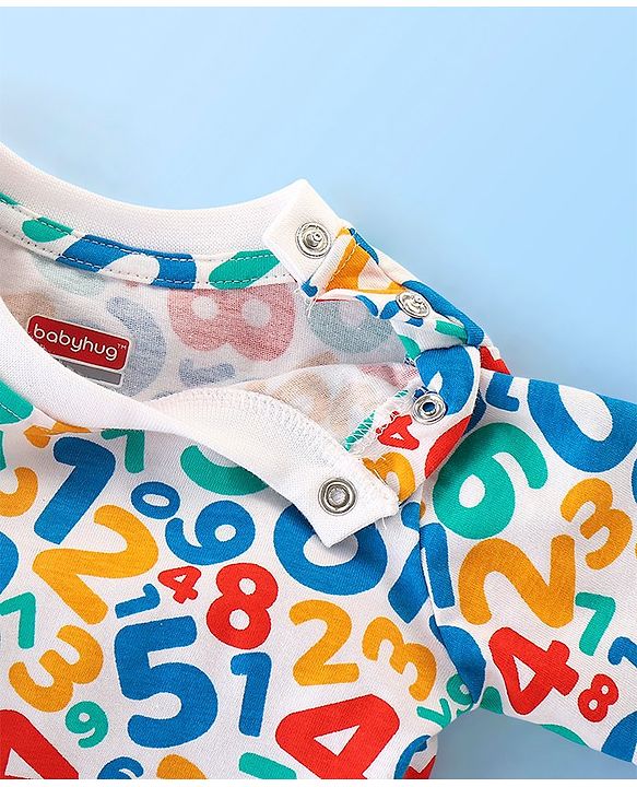 Babyhug Cotton Jersey Full Sleeves Night Suit Numbers Print - White
