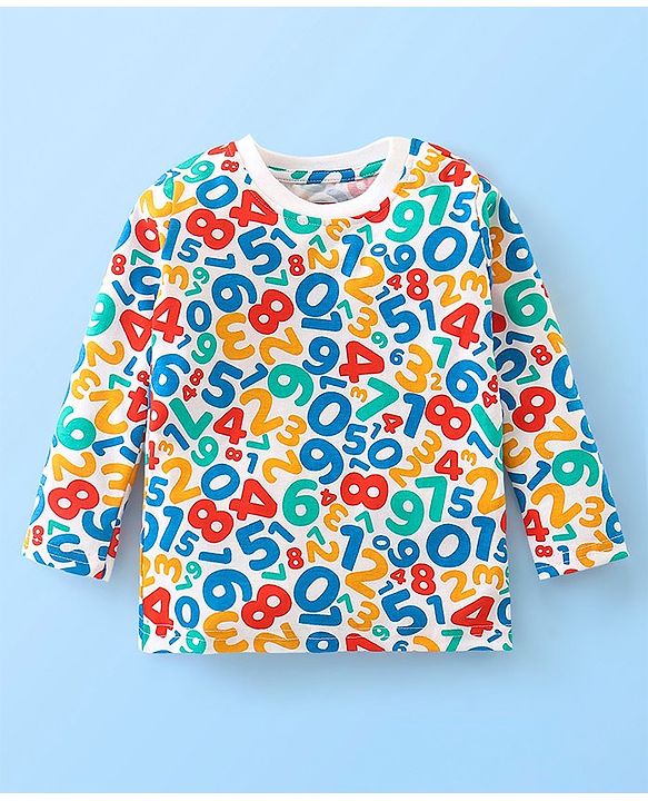 Babyhug Cotton Jersey Full Sleeves Night Suit Numbers Print - White