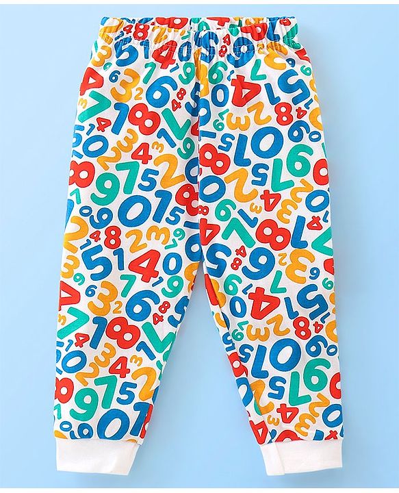 Babyhug Cotton Jersey Full Sleeves Night Suit Numbers Print - White