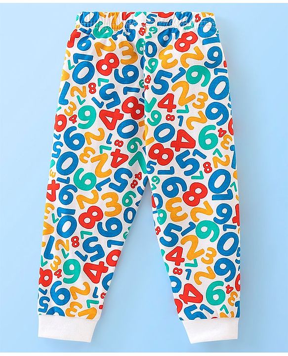 Babyhug Cotton Jersey Full Sleeves Night Suit Numbers Print - White