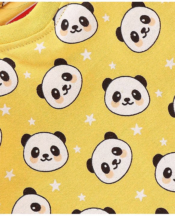 Babyhug Cotton Knit Half Sleeves Panda Printed Night Suit - Yellow