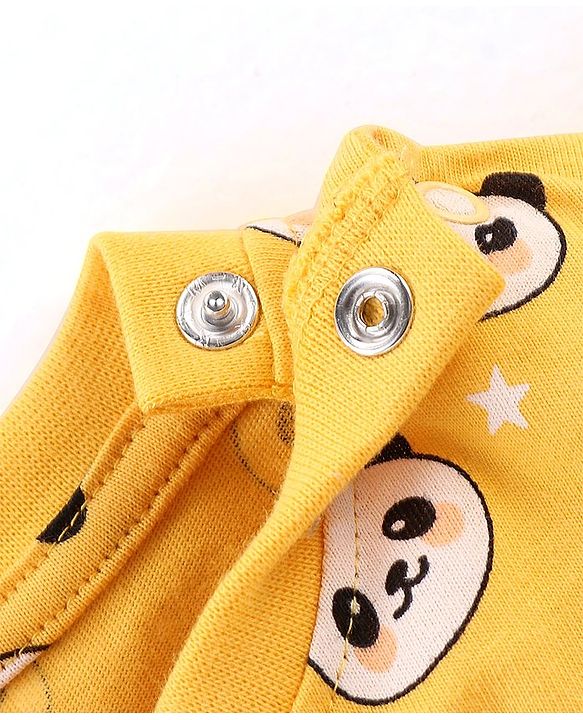 Babyhug Cotton Knit Half Sleeves Panda Printed Night Suit - Yellow