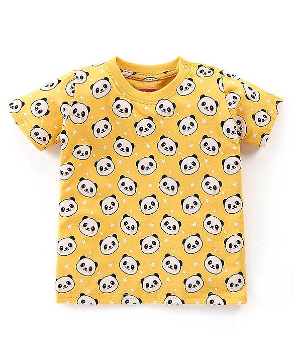 Babyhug Cotton Knit Half Sleeves Panda Printed Night Suit - Yellow