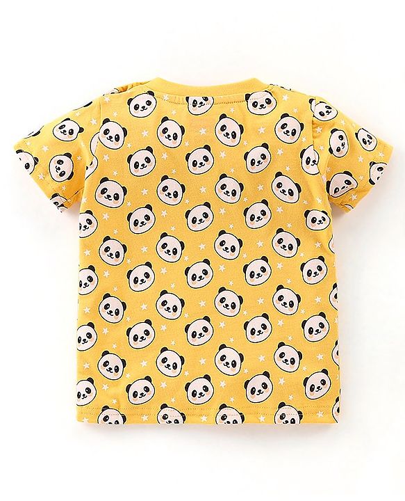 Babyhug Cotton Knit Half Sleeves Panda Printed Night Suit - Yellow