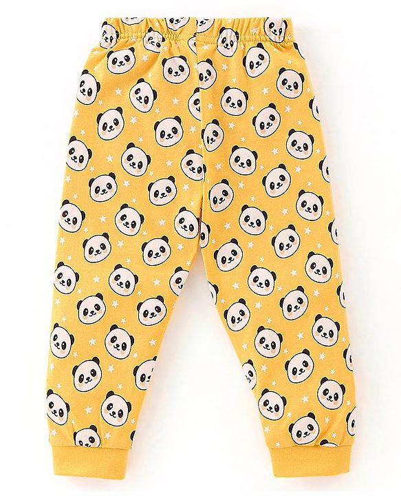 Babyhug Cotton Knit Half Sleeves Panda Printed Night Suit - Yellow