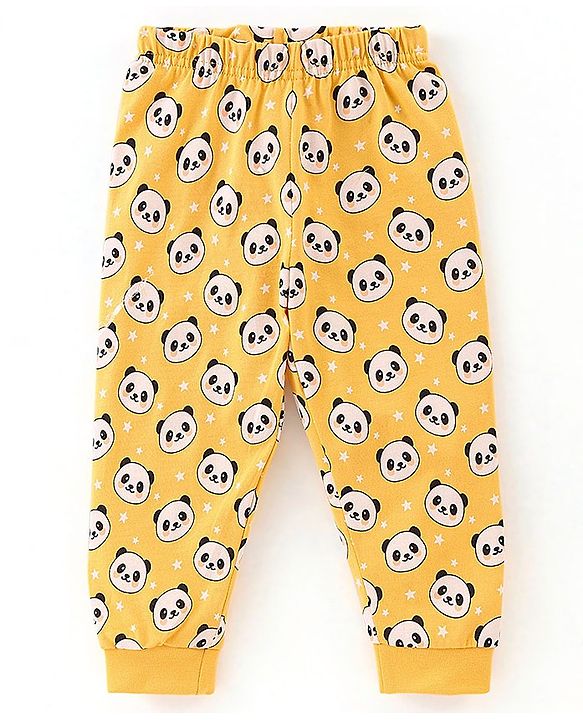 Babyhug Cotton Knit Half Sleeves Panda Printed Night Suit - Yellow