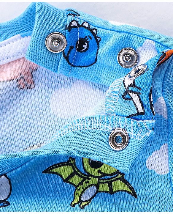 Babyhug Cotton Knit Half Sleeves Night Suit with Dino Print - Blue
