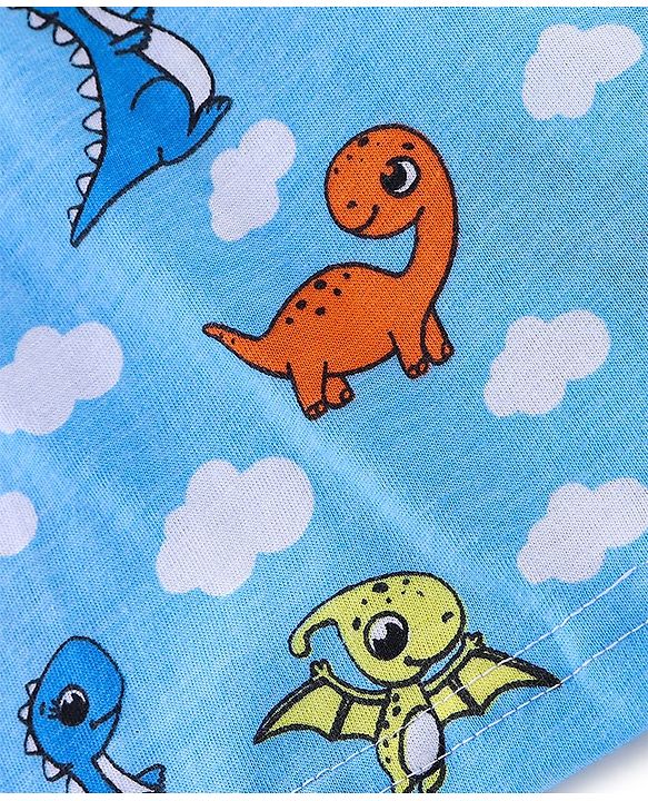 Babyhug Cotton Knit Half Sleeves Night Suit with Dino Print - Blue
