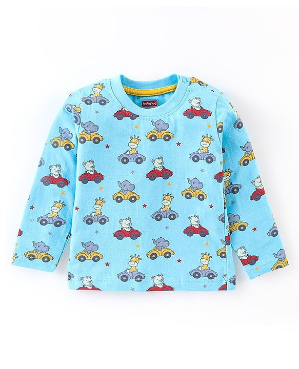 Babyhug Cotton Knit Full Sleeves Animal Print Night Suit - Blue