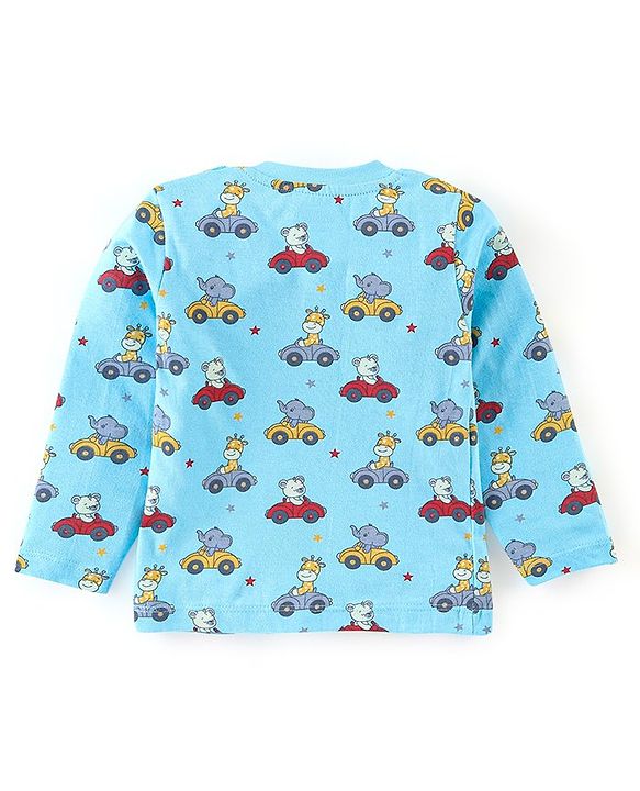Babyhug Cotton Knit Full Sleeves Animal Print Night Suit - Blue