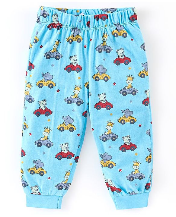 Babyhug Cotton Knit Full Sleeves Animal Print Night Suit - Blue