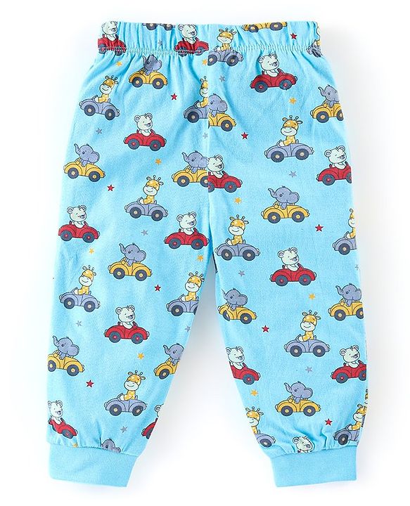 Babyhug Cotton Knit Full Sleeves Animal Print Night Suit - Blue