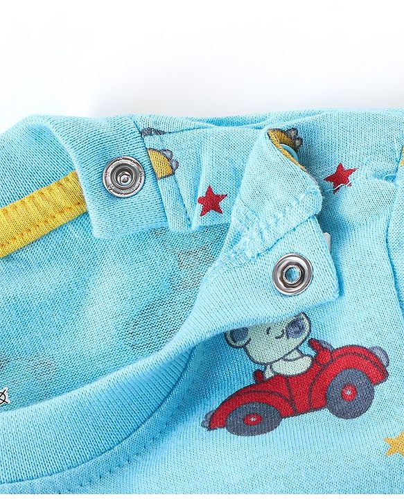 Babyhug Cotton Knit Full Sleeves Animal Print Night Suit - Blue